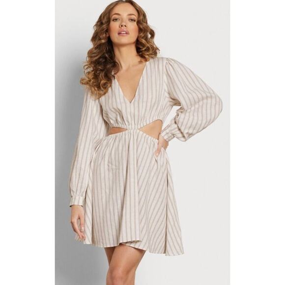 Sam Edelman Emely Mini Cutout Dress Striped Linen Blend NWT - Picture 1 of 5